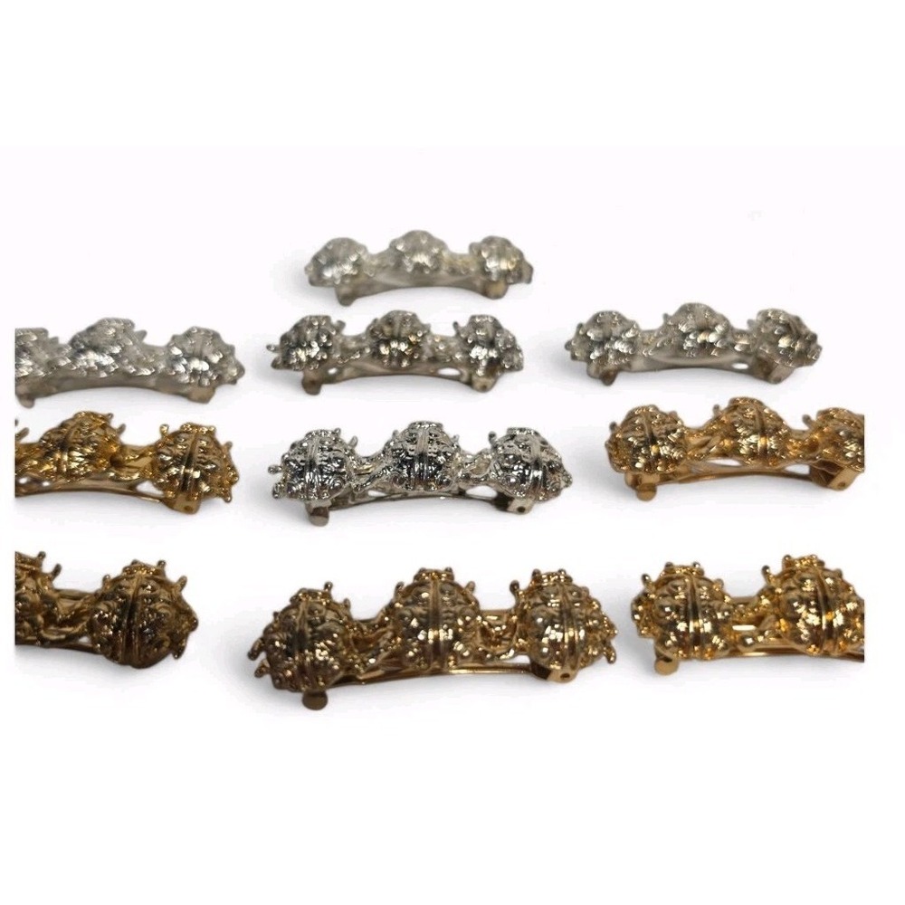 LOT OF 10 Lady Bug HEAVY METAL Small Hair‎ Clip BARRETTES 2in GOLD SILVER TONE